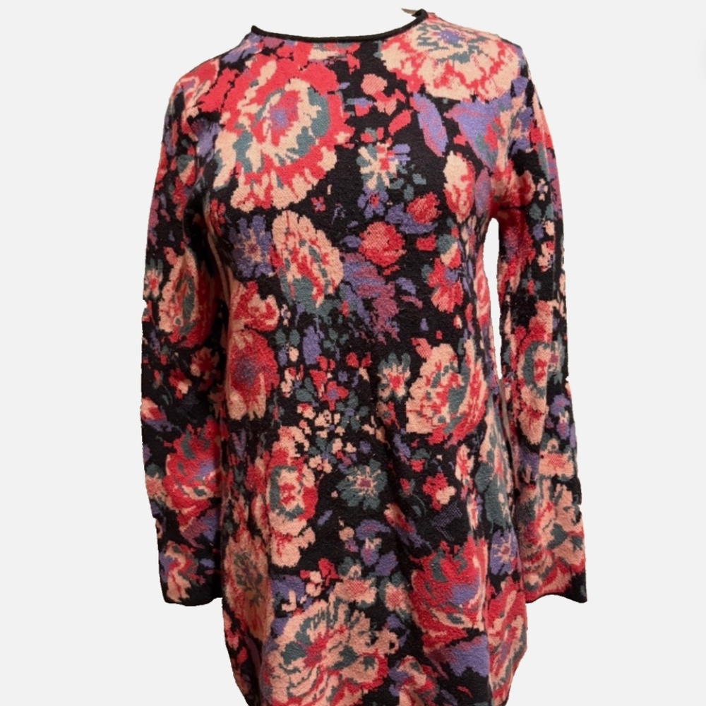 Zara Multicolor Floral Knit Sweater Dress, size Large